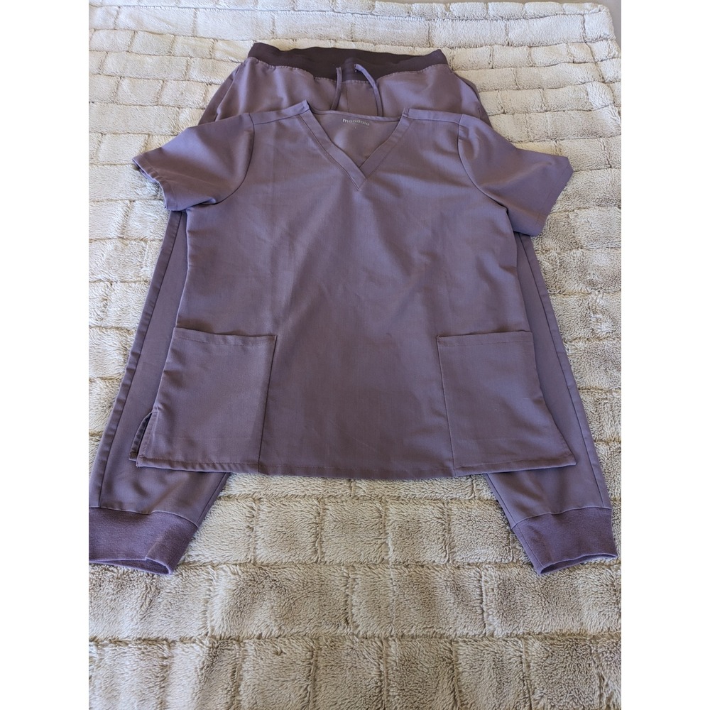 Mandala Equa-Tek Scrub Set Womens Large Mauve Purple V-Neck Top Jogger Pants